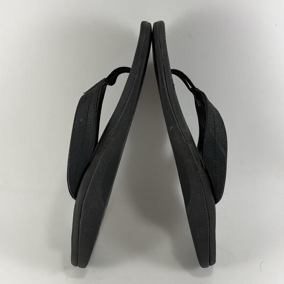 Olukai Ohana Leather Flip Flops Womens Size 9 Black Hawaiian Beach Sandals - Picture 7 of 9